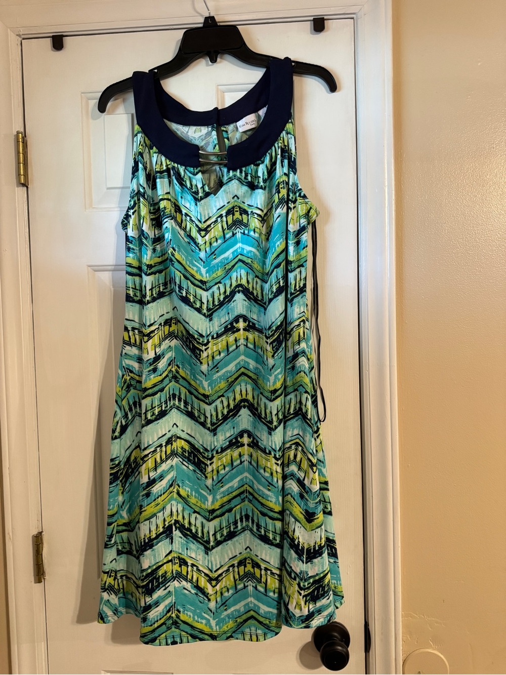 Kim Rogers Navy-Collar Chevron Print Tank Dress in Aqua and Lime